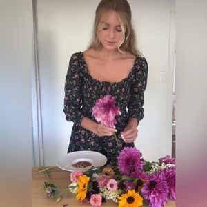 NWT Hill House Home Norah mini nap dress black multi berry crepe size medium